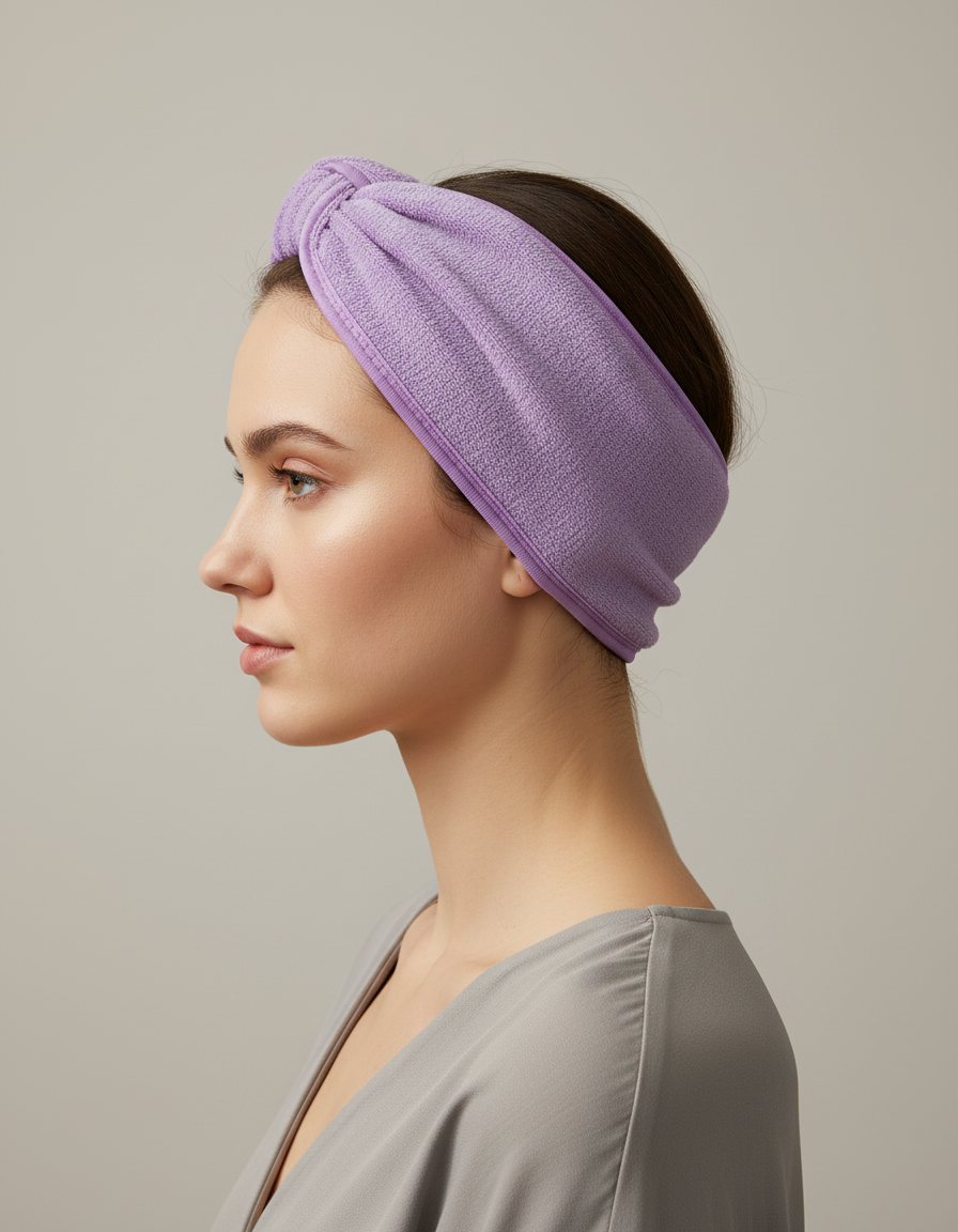 Bandeau Cheveux Uni Femme Microfibre Violet — porté de profil