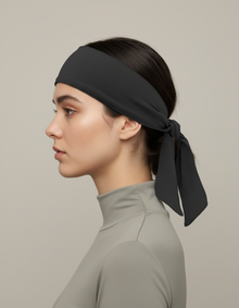 Bandeau Cheveux Bandana Unisexe Tissu Noir — porté de profil
