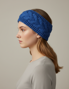 Bandeau Torsade Femme Laine Polyester Bleu Lagon — porté de profil