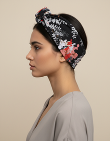 Bandeau Rosace Femme Rigide Floral Noir Corail — porté de profil