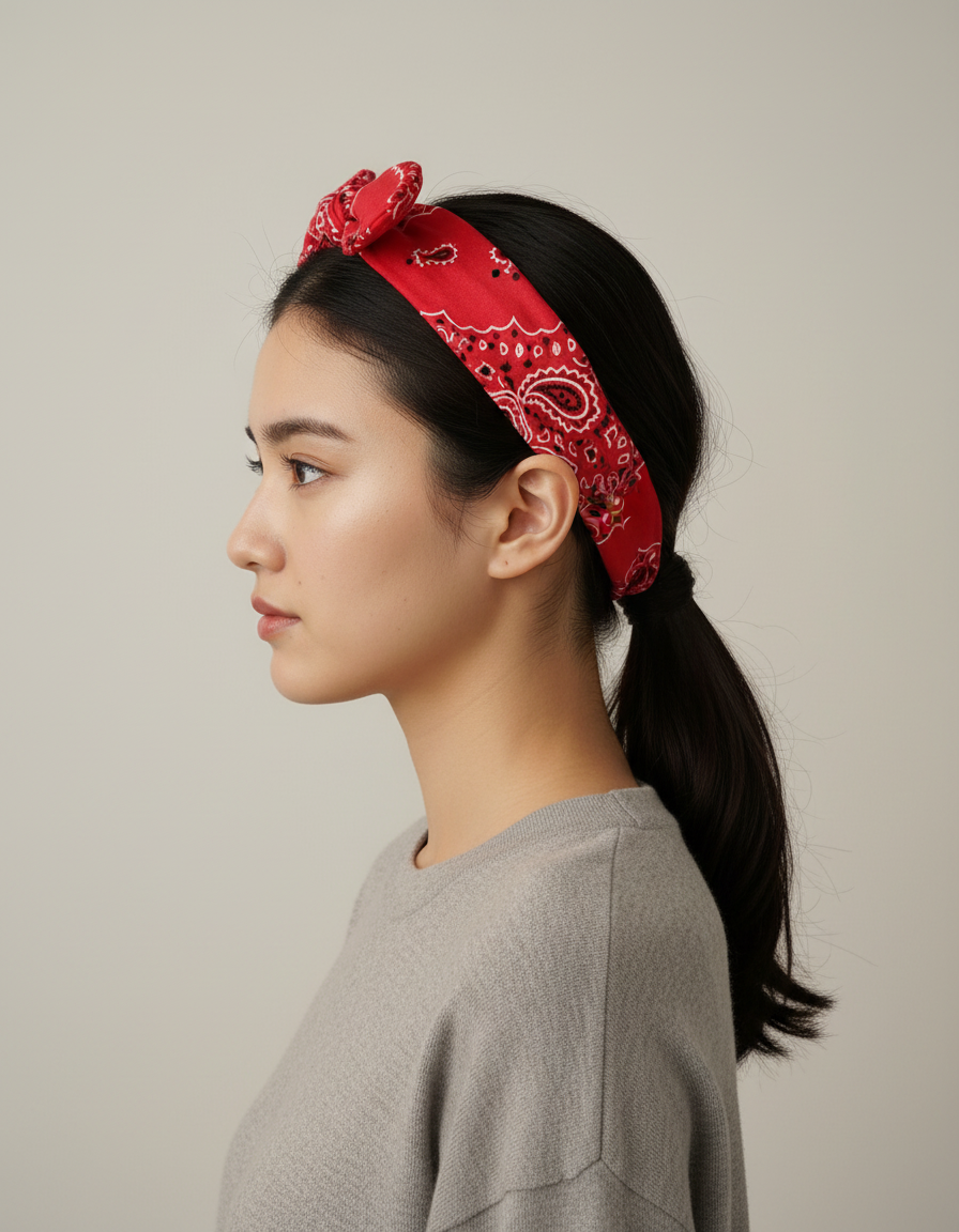 Bandeau Cheveux Bandana Femme Tissu Rouge Blanc Noir