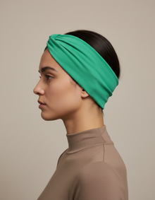 Bandeau Cheveux Sport Femme Tissu Vert Menthe — porté de profil