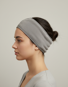 Bandeau Cheveux Uni Femme Microfibre Gris Foncé — porté de profil