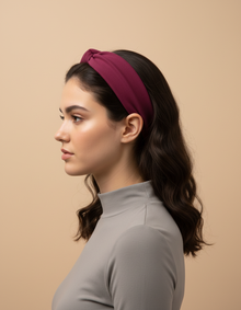 Bandeau Cheveux Uni Femme Tissu Coton Mélangé Prune — Porté de profil