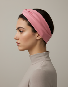 Bandeau Cheveux Sport  Tissu Rosé — porté de profil