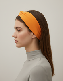 Bandeau Plat Femme Tissu Mélange Coton Orange Vif — porté de profil